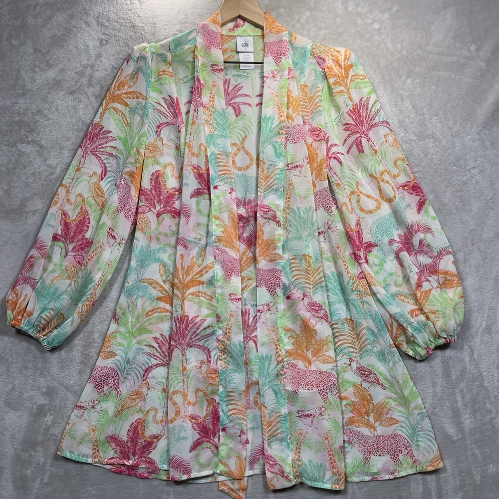 Cabi 6185 Sunset Kimono Jungle Print Long Sleeve Tie Belt Beach Cover Size S
